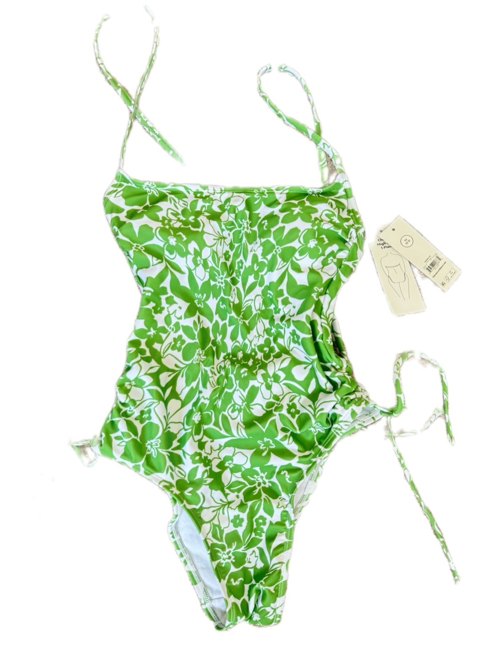 Green Floral One-Piece Swimsuit - Unbranded